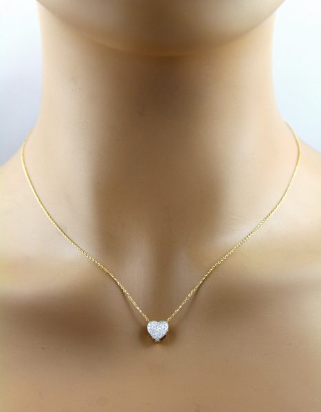 Halskette Herz Anhänger 8,2mm Gelbgold 750 18 Karat 40 Diamanten Brillantschliff Total 0,20ct W/SI Damenschmuck