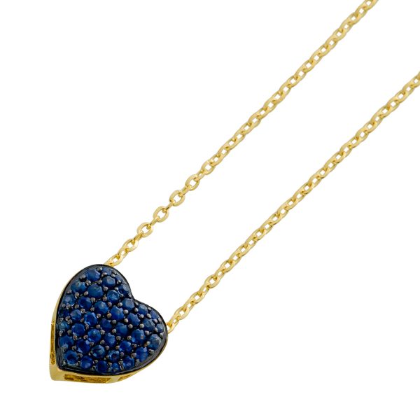 Halskette Herz Anhänger Gelbgold 750 18 Karat 40 blaue Saphir Edelsteine Total 0,24ct Damenschmuck Safir