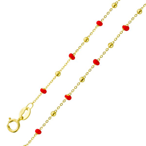 Armband Gold 585 rote Emaille Goldkugel Goldschmuck 19cm UNO A ERRE