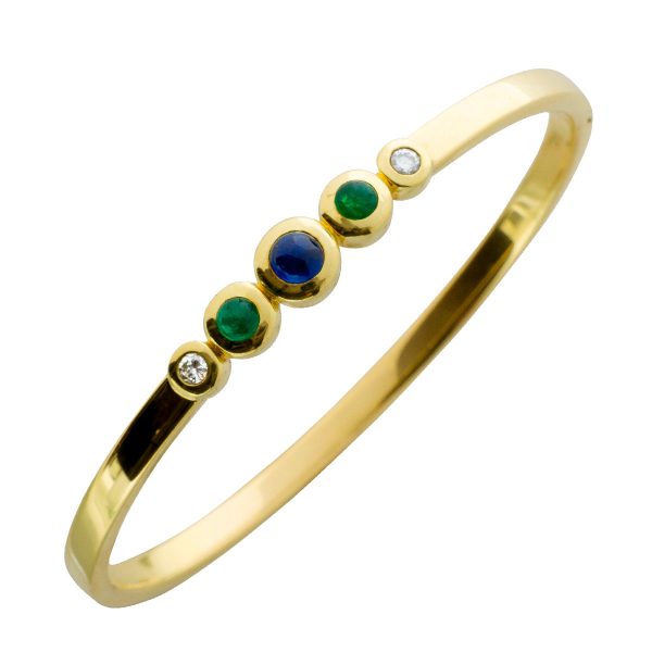 Armband – Armreif Gelbgold 585 Saphir Smaragd 2 Brillanten 0,16ct TW/VSI