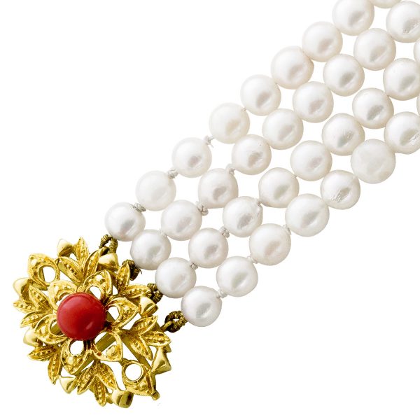 Armband – Perlenarmband japanische Akoyazuchtperle Gelbgold 750