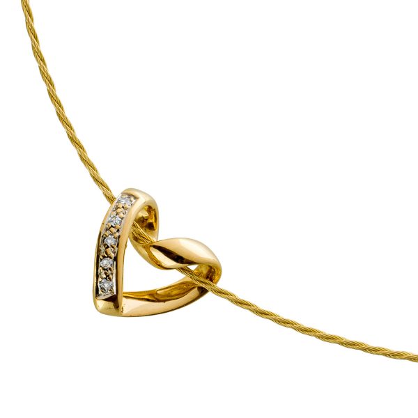 Diamantcollier Gelbgold 333 Kordelkette Herzanhänger 4 Diamanten 4×0,04ct TW/SI 8/8 42cm