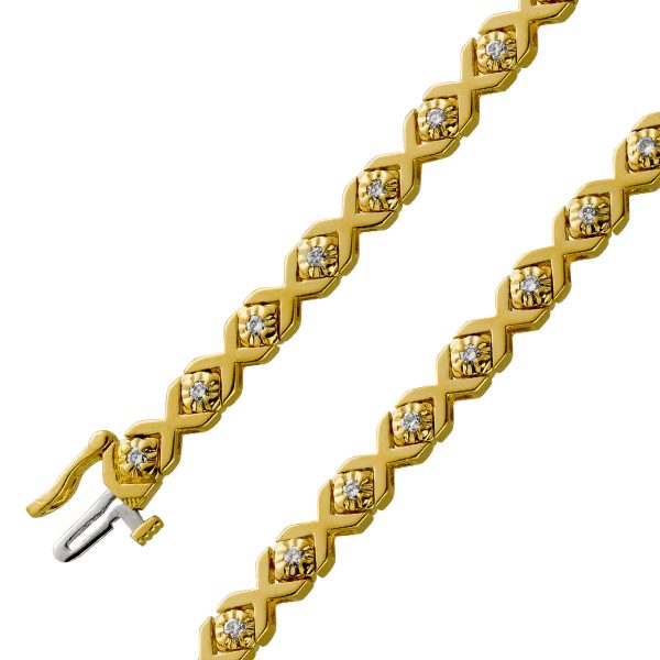Antikes Armband X Design 750 Gelbgold 18 Karat 24 Diamanten Brillantschliff 0,50ct W/VSI-SI Vintage um 1980 19cm Görg Zertifikat