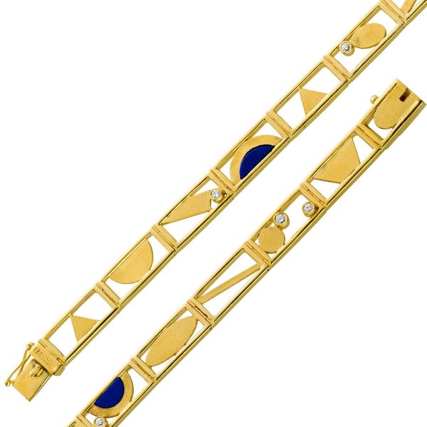 Antikes Armband Gelbgold 750 5 Brillanten 0,15ct TW/VSI 2 Lapislazuli