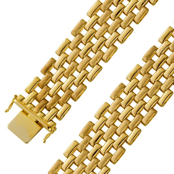 Antikes Panther Armband Gelbgold 333 8 Karat Kastenschloss poliert mattiert Vintage 1980 Länge 19cm