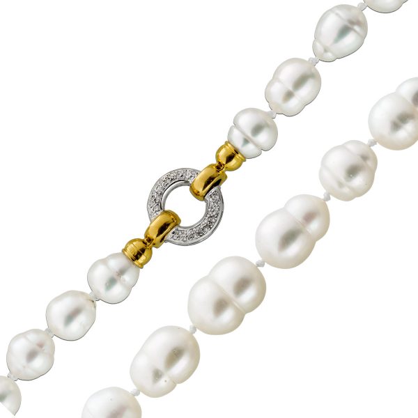 Perlenkette – Perlencollier Gelb Weißgold750 Barocke Südseeperlen 52 Diamanten