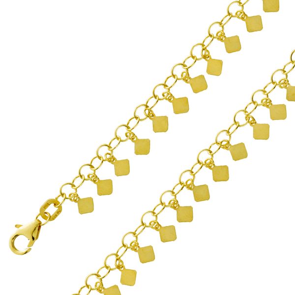 Boho Kette Boho Armband Silber 925 vergoldet Gelbgold mit beweglichen Silberplättchen Ibiza Hippie Plättchenarmband Plättchenkettte 38+5cm 16 +3cm
